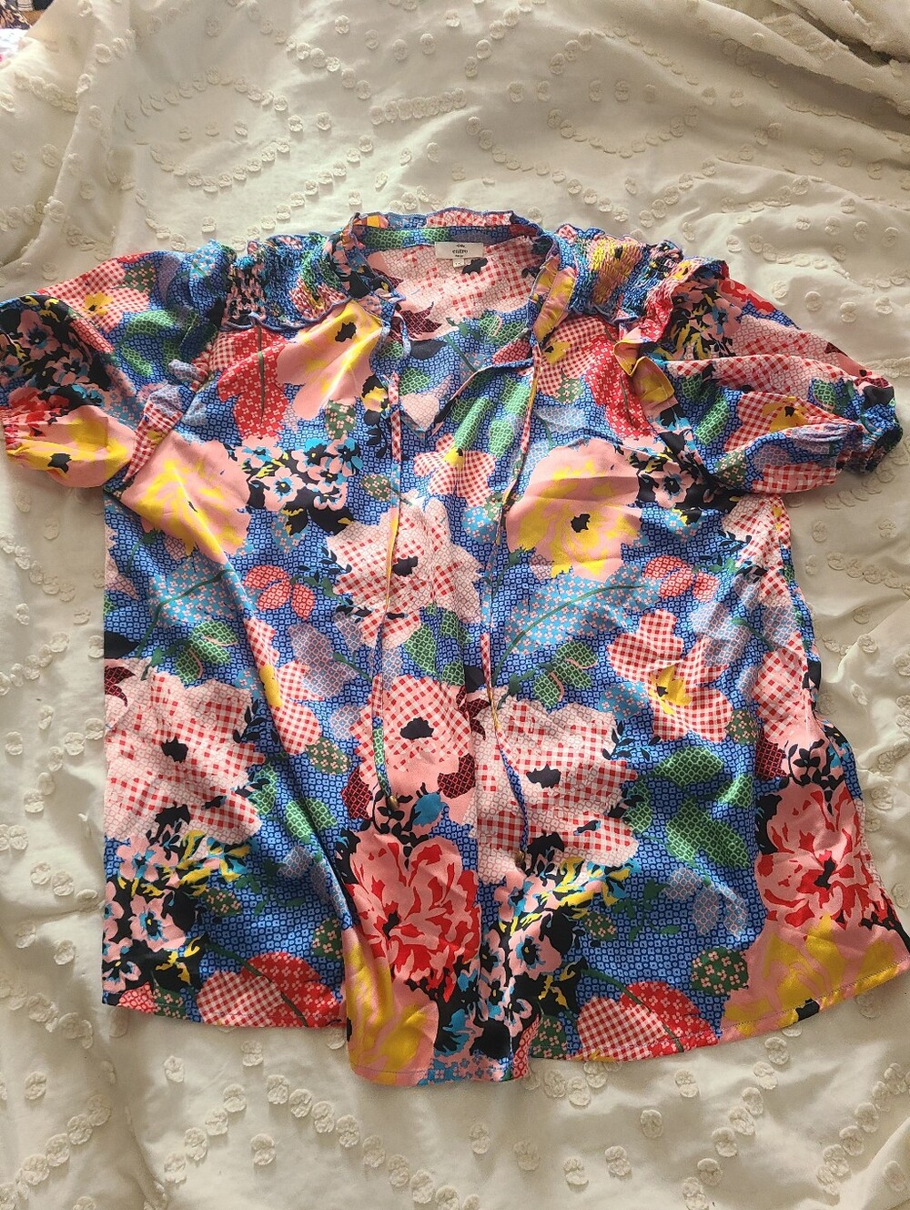 Entro Bright Multicolor Floral Bubble Sleeve Blouse